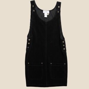 Vintage Instant Action Black Corduroy Pinafore Jumper Dress 90s Cotton Medium